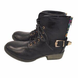 Rue21 Boots Women 7/8 Black Buckle Back  Zip Moto Biker Mid Calf Grunge Academia